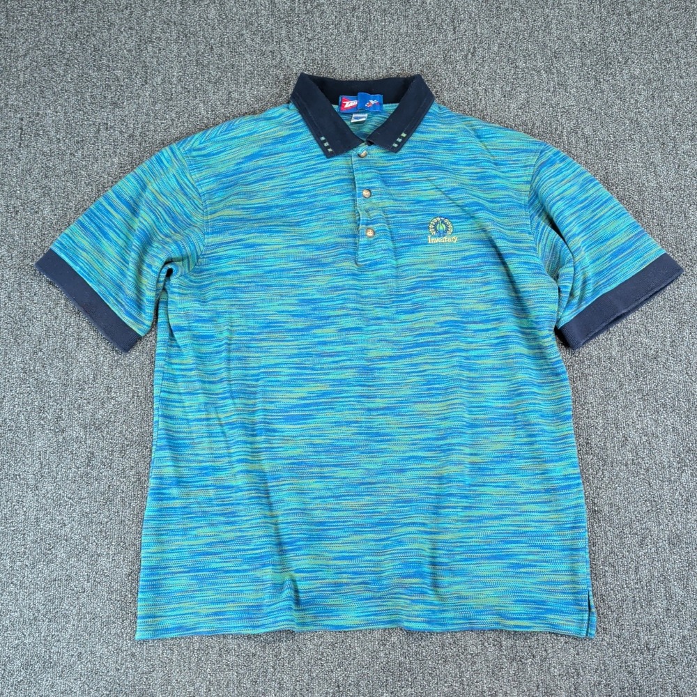 Tail Vintage 90s Golf Polo Shirt Mens Large Blue Green Space Dye Knit USA Made — photo 2